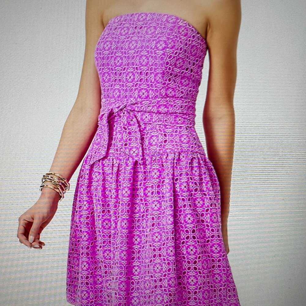 NWT Lilly Pulitzer Akela Strapless Dress Orchid Oasis Diamond Leaf Eyelet 6